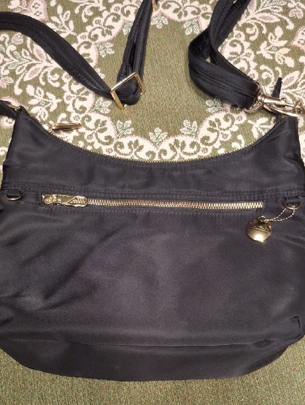 Black Nylon Crossbody Bag with Gold Hardware - Picture 2 of 13